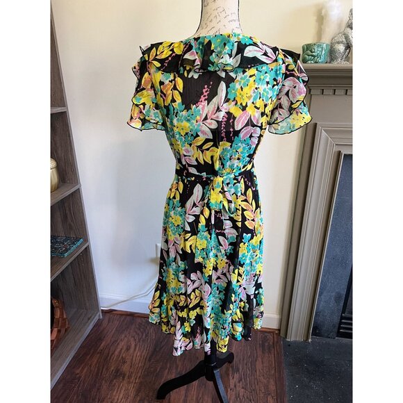 Spense Floral V-Neck Knee Length Flutter Sleeve Sheer Sundress 8 - Picture 5 of 12